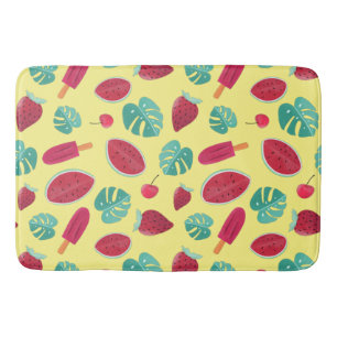 Tapis De Bain Feuilles de poissonnerie, cerise, fraise et pastè