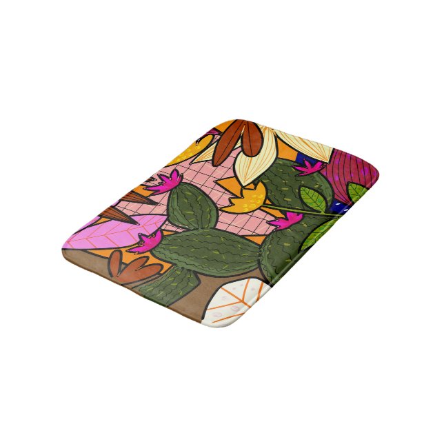Tapis De Bain Feuilles et fleurs tropicales abstraites   (Angle)