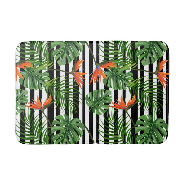 Tapis De Bain Feuilles et fleurs tropicaux dynamiques (Devant)