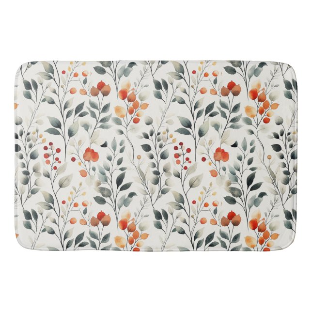Tapis De Bain   Feuilles Fleurs Bourgeons  Baies Motif (Devant)