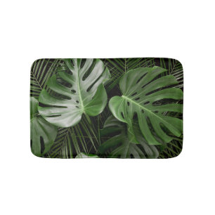Tapis De Bain Feuilles Monstera, aménagement tropical de luxe.