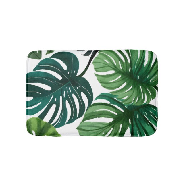 Tapis De Bain Feuilles Monstera | Botanique moderne vert (Devant)