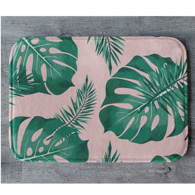 Tapis De Bain Feuilles Pink & Green Palm sans couture Motif (Créateur téléchargé)