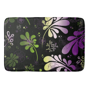 Tapis De Bain Feuilles stylisés et fleurs sur arrière - plan noi