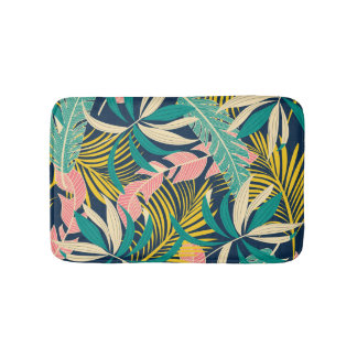 Tapis De Bain Feuilles tropicaux colorés : motif d'été.