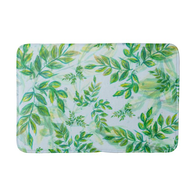 Tapis De Bain Feuilles vertes à l'aquarelle sur l'eau (Devant)
