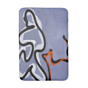 Tapis De Bain Figure avec Feline : bleu Abstrait, orange, B & W
