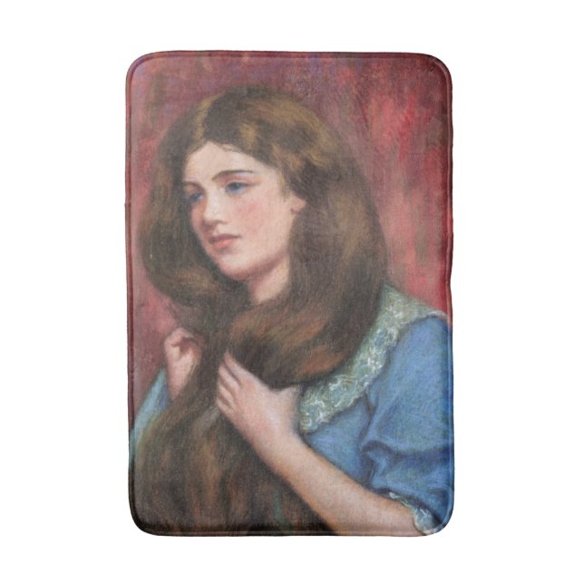 Tapis De Bain Fille aux beaux longs cheveux bruns (Devant (Vertical))