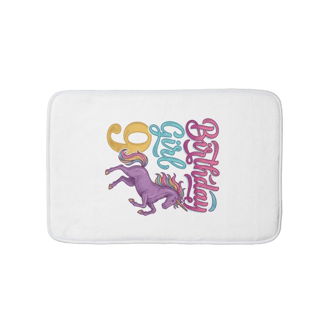 Tapis De Bain Fille d'anniversaire 9 Licorne Dessin de gravure v (Devant)