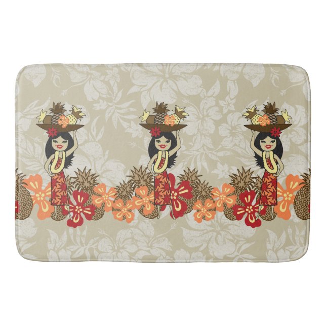 Tapis De Bain Fille de hula hawaïenne Luau d'ananas (Devant)