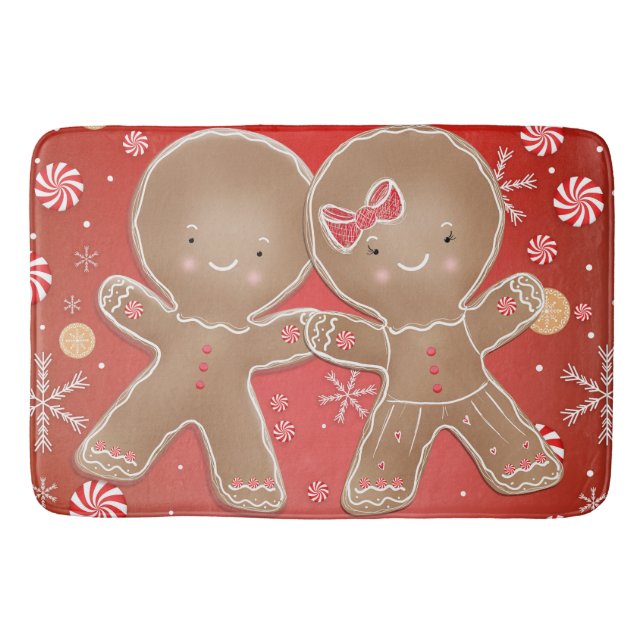 Tapis De Bain Fille Garçon Pain d'épice Menthe Noël Fêtes (Devant)