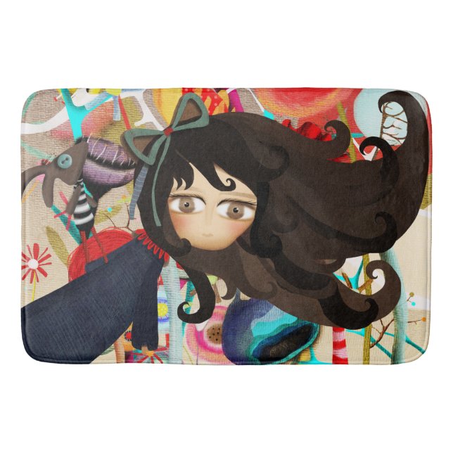 Tapis De Bain Fille Immenses yeux marron Cheveux longs (Devant)