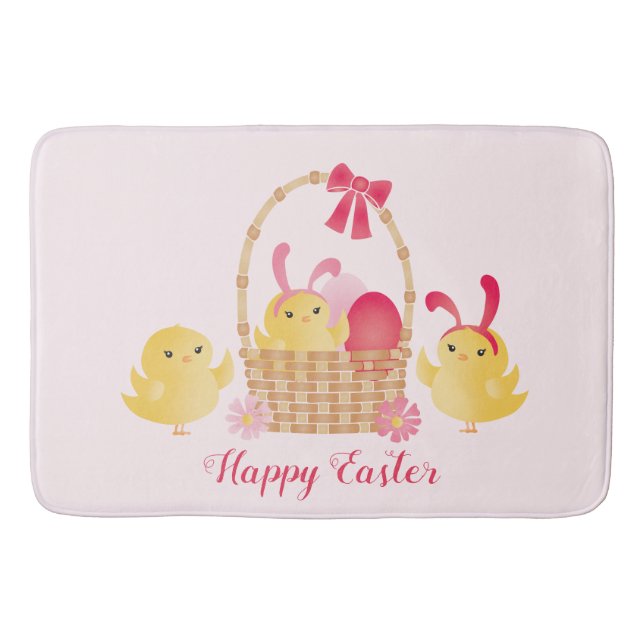 Tapis De Bain Fille Joyeux Poussins de Pâques rose (Devant)