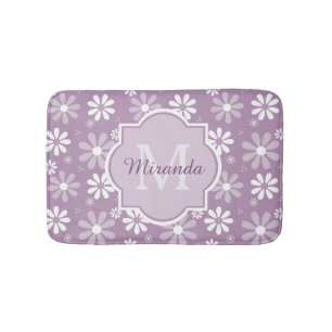 Tapis De Bain Fille Monogramme Lumière Purple Daisy Fleurs et no
