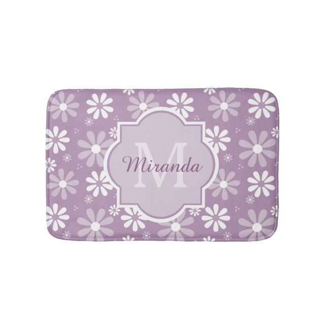 Tapis De Bain Fille Monogramme Lumière Purple Daisy Fleurs et no (Devant)