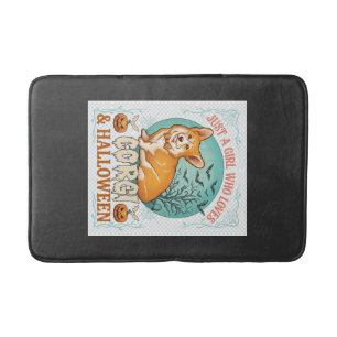 Tapis De Bain Fille qui aime les citrouilles d'Halloween Corgi C