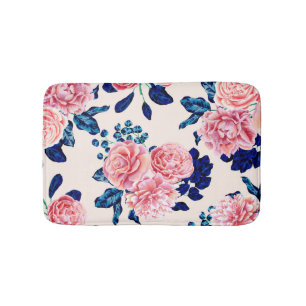 Tapis De Bain Fille Rose Marine Bleu Pays Fleurs Peintes