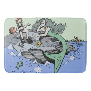 Tapis De Bain Fille sirène Été Plage Amitié Fantaisiste