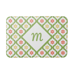 Tapis De Bain Fille vert Quatrefoil mignonne Daisées et Monogram