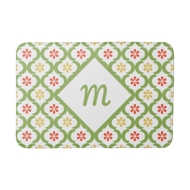 Tapis De Bain Fille vert Quatrefoil mignonne Daisées et Monogram (Devant)