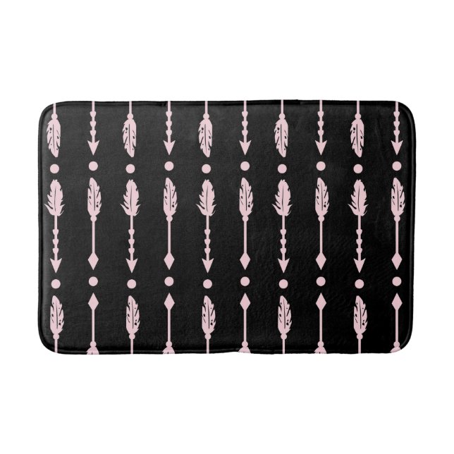 Tapis De Bain Filles Flèches Rose & Noir Décor Bohème Chic (Devant)