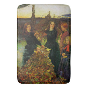 Tapis De Bain Filles ramassant des feuilles d'automne pour un fe