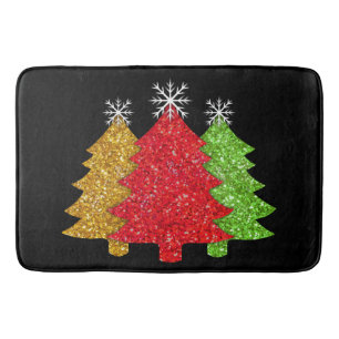 Tapis De Bain Flacon de neige de l'arbre de Noël rouge étincelan