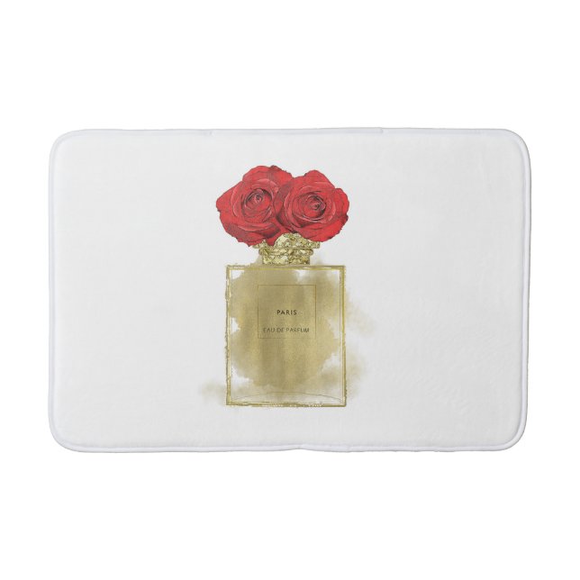 Tapis De Bain Flacon de parfum de mode florale Roses rouges Glam (Devant)