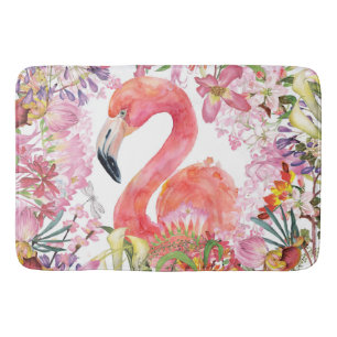 Tapis De Bain Flamant rose en Jungle Fleur - Motif d'été
