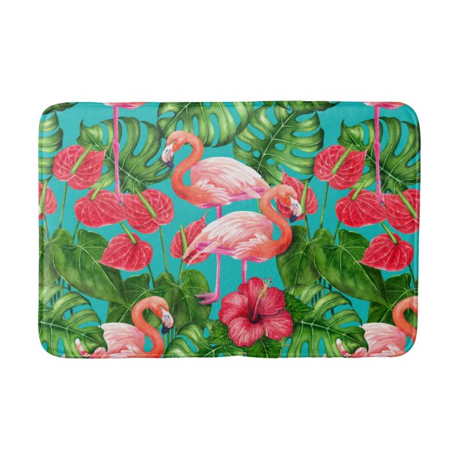 Tapis De Bain Flamant rose et aquarelle du jardin tropical (Devant)