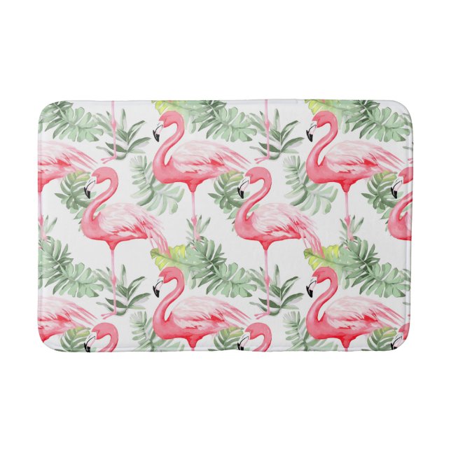 Tapis De Bain Flamant rose et Feuilles colorés tropicaux (Devant)
