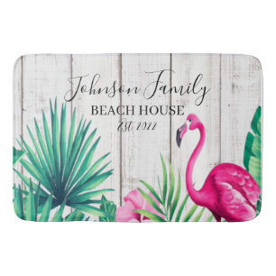 Tapis De Bain Flamant rose floral tropical Nom de famille Maison