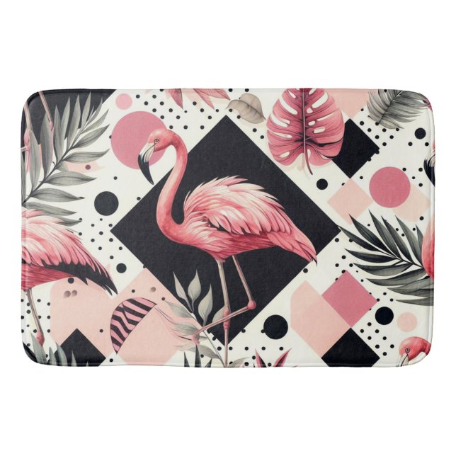 Tapis De Bain Flamant rose mignon géométrique (Devant)