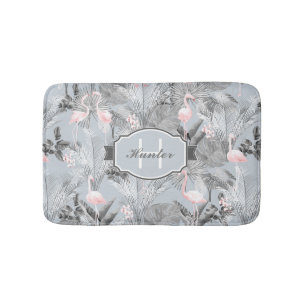 Tapis De Bain Flamant rose Orchidée Tropical Motif Grey ID868