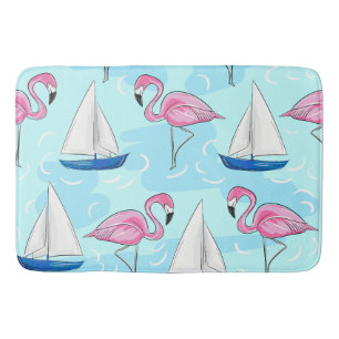 Tapis De Bain Flamant rose rose Blue Voilier Preppy