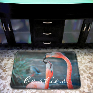 Tapis De Bain Flamant rose rose gras Besties Amis Photo Plat Amu