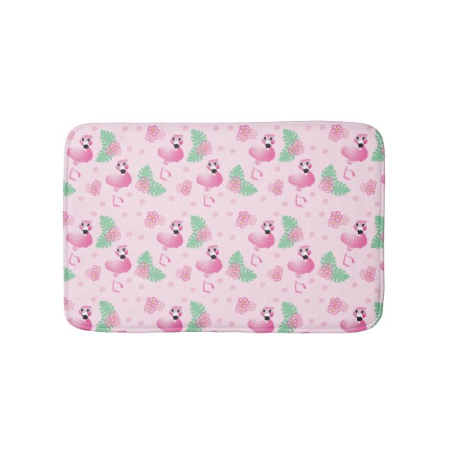 Tapis De Bain Flamant rose tropical Oiseaux Fleurs Motifs rose p (Devant)
