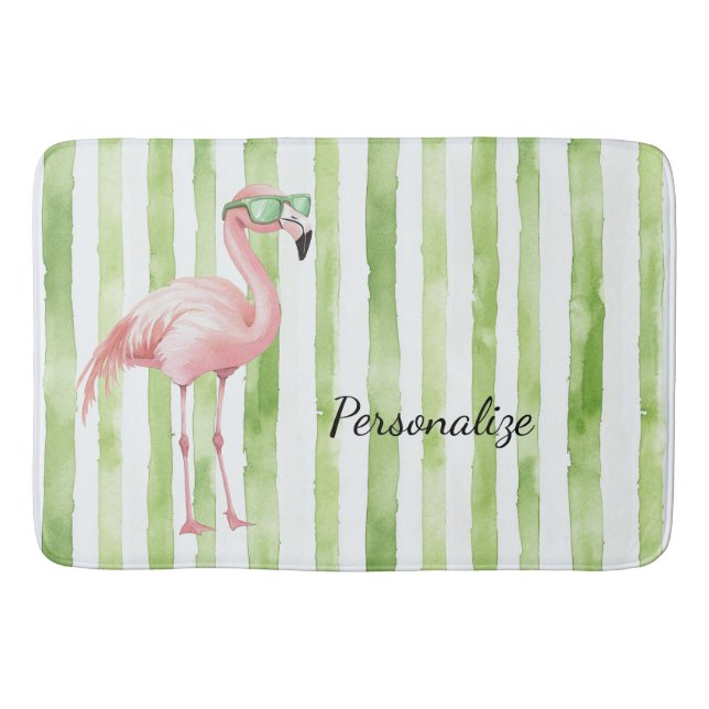 Tapis De Bain Flamant Rose Vert    (Devant)