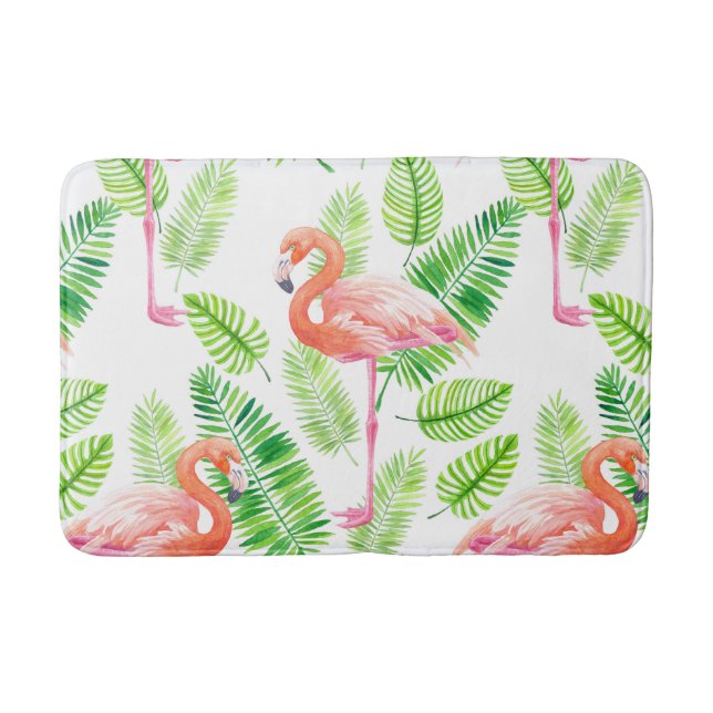 Tapis De Bain Flamants roses et feuilles tropicaux (Devant)