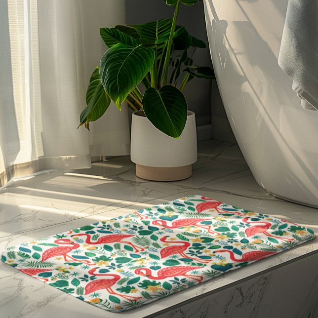Tapis De Bain Flamants roses et motif de fleurs tropicales (Créateur téléchargé)