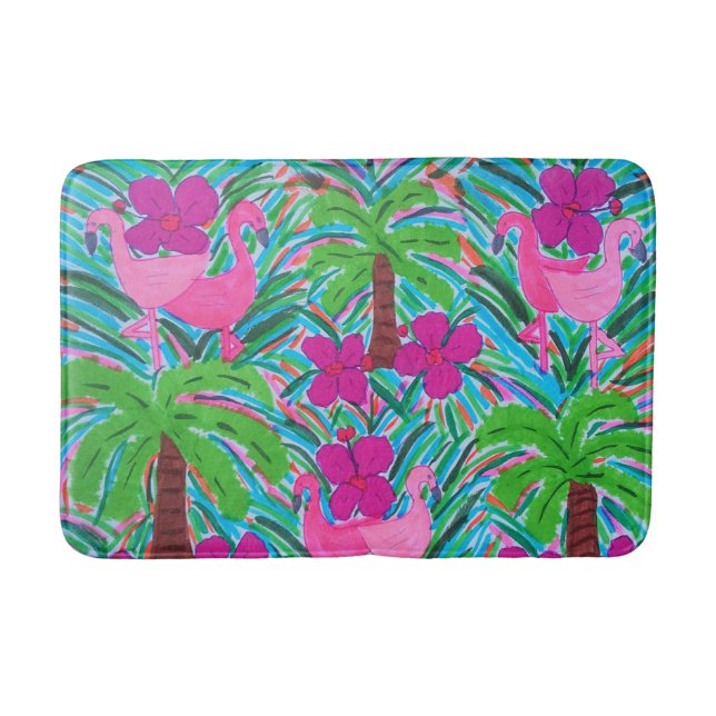 Tapis De Bain Flamants roses et palmiers (Devant)