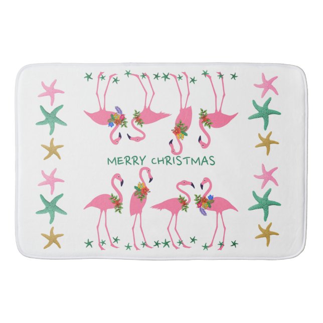 Tapis De Bain Flamants roses étoiles de mer déco Noël (Devant)