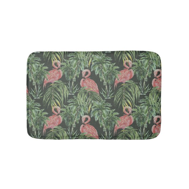 Tapis De Bain Flamants roses, motif vintage tropical. (Devant)