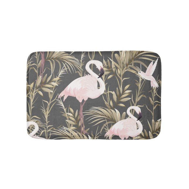 Tapis De Bain Flamants roses & Or : Pink Tropical Elegance. (Devant)