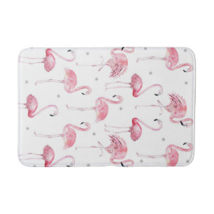 Tapis De Bain Flamants roses pois gris chic tropical