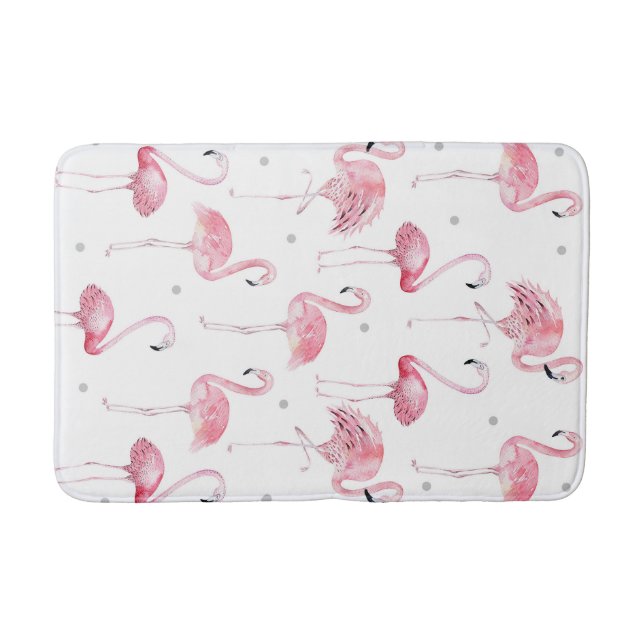 Tapis De Bain Flamants roses pois gris chic tropical (Devant)
