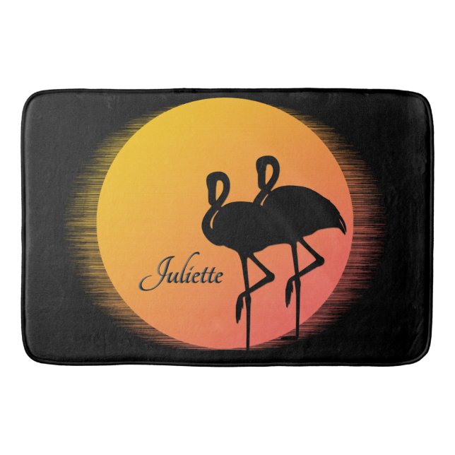 Tapis De Bain Flamants roses Sunset personnel avec nom (Devant)