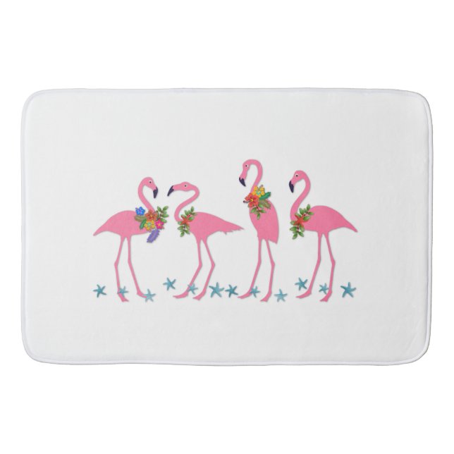 Tapis De Bain Flamants roses thème tropical étoile de mer (Devant)
