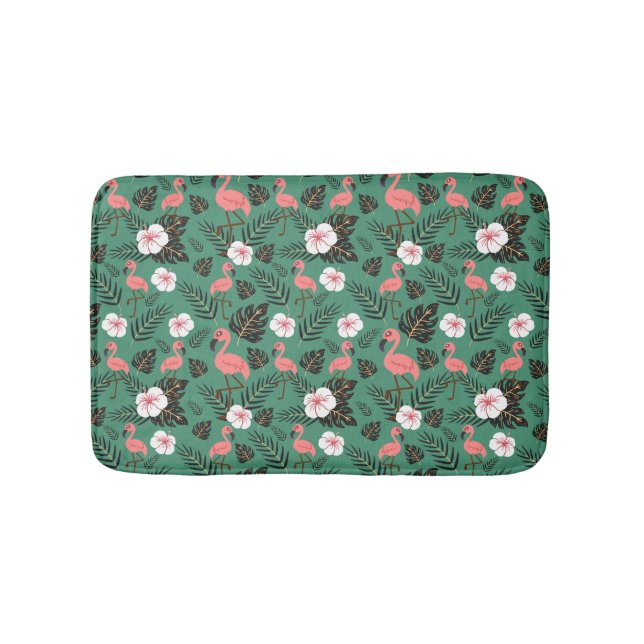 Tapis De Bain Flamingo seamless pattern pink on green background (Devant)