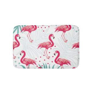Tapis De Bain Flamingo tropical et feuille, motif d'été.